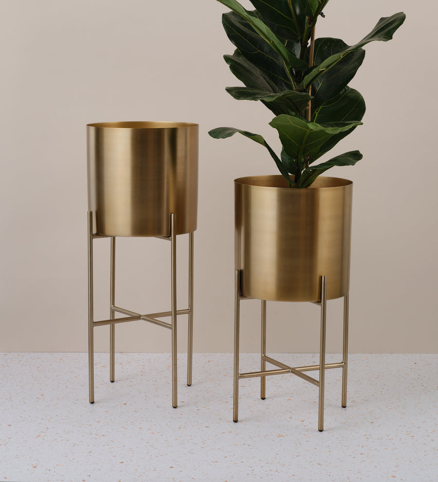 Gold Hübsch Planter with Stand