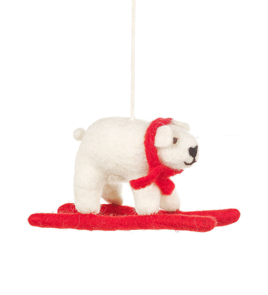 Felt Skiing Polar Bear Tree Decoration